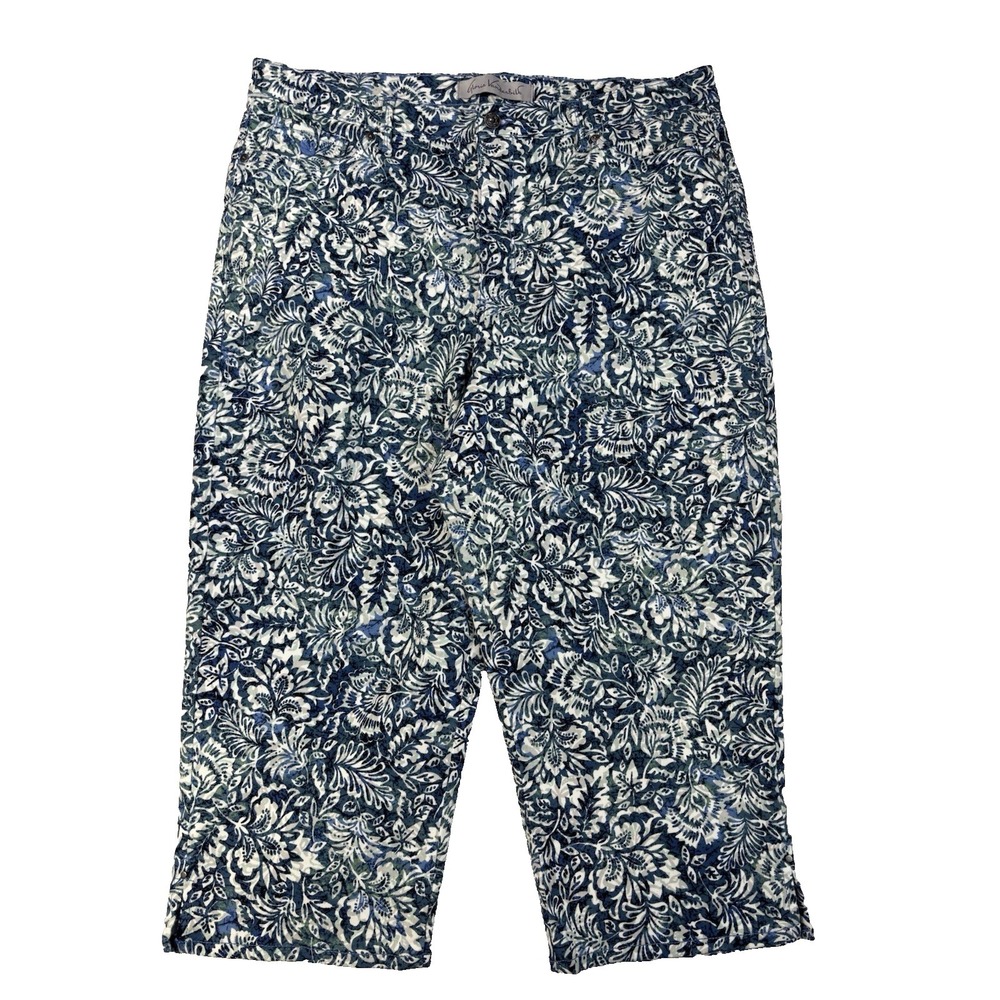 Gloria‎ Vanderbilt Women's 18 Blue Floral Denim Capri Resort Travel Vacation